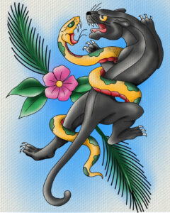 Panther and python locked in battle