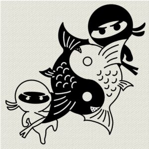 Fun cartoon image of two ninjas, one white and one black, in a fight with a throwing “starfish”