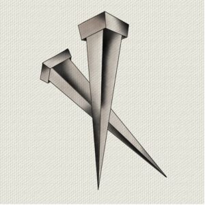 Image of two iron nails with unconventional lighting and shading