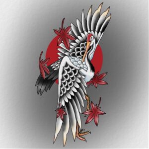 Japanese style crane tattoo art