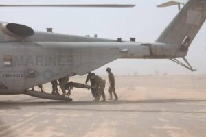 Handing off the wounded to a MEDEVAC team