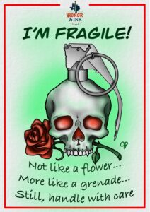 Skull grenade with rose