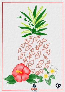 Pineapple with hibiscus and plumeria