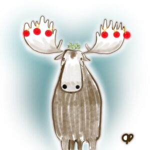 Moose with ornaments on antlers 