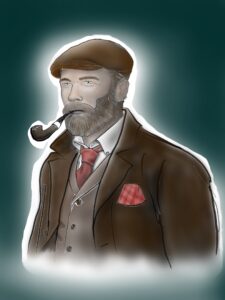 Original self portrait with shading and color added.