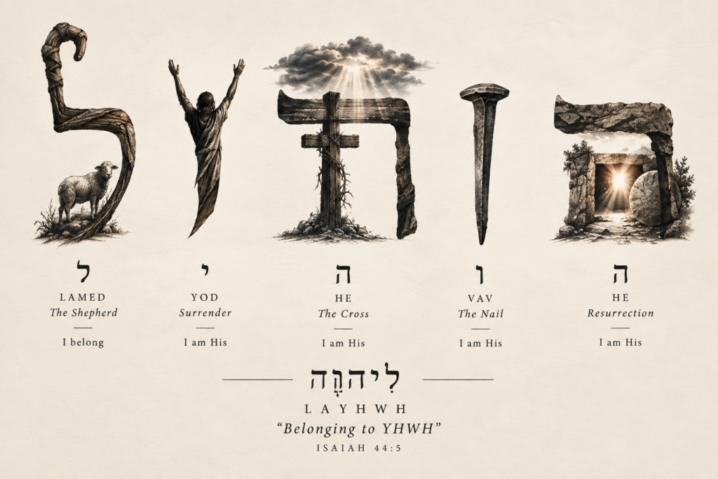 Design built from the Hebrew letters of לַיהוָה, the form of the divine name appearing in Isaiah 44:5—the Scriptures Jesus would have known.
